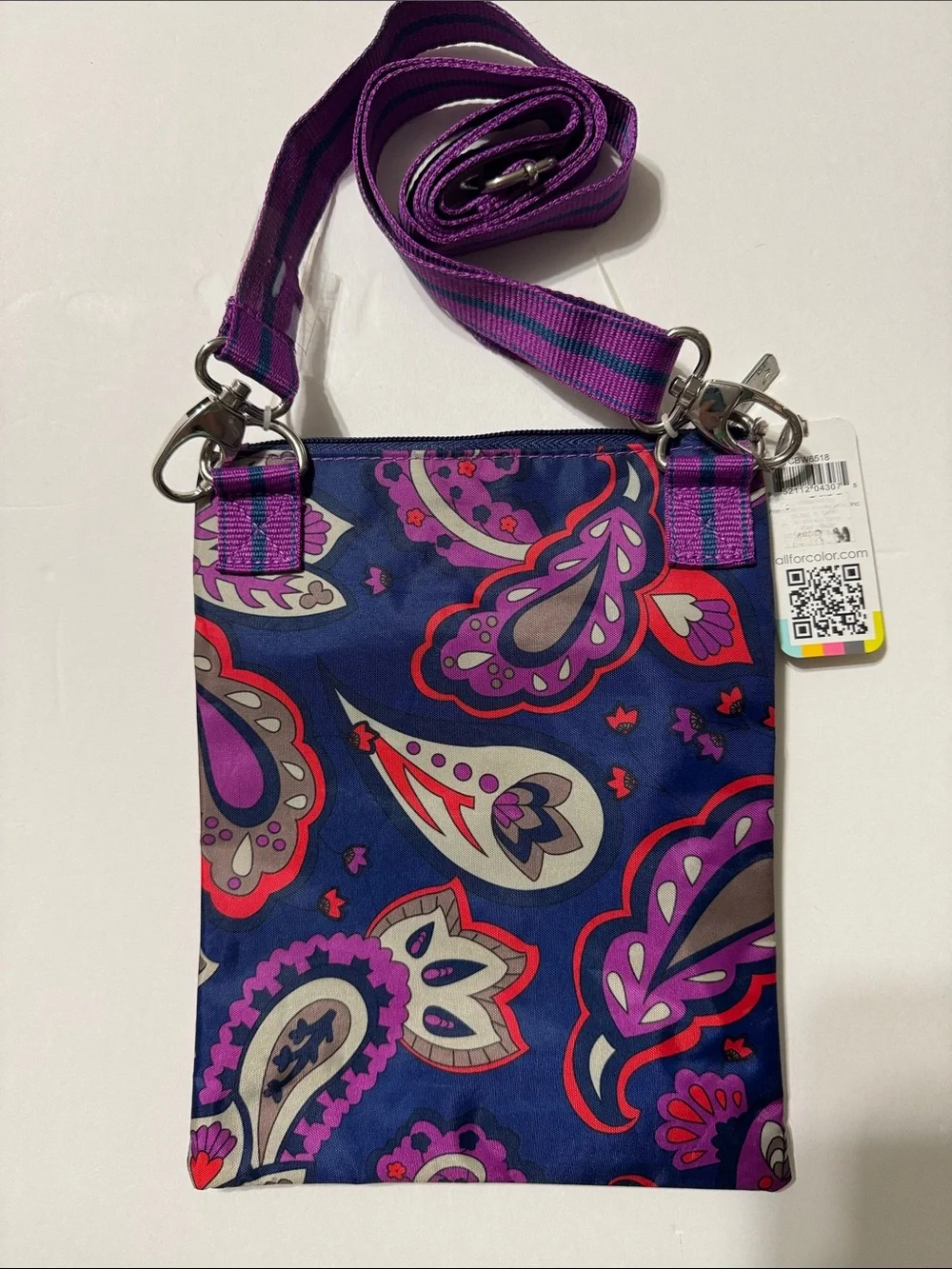 Crossbody Bag Colorful Paisley Boho Small Purse Adjustable Strap Blue Purple Red - Picture 8 of 10